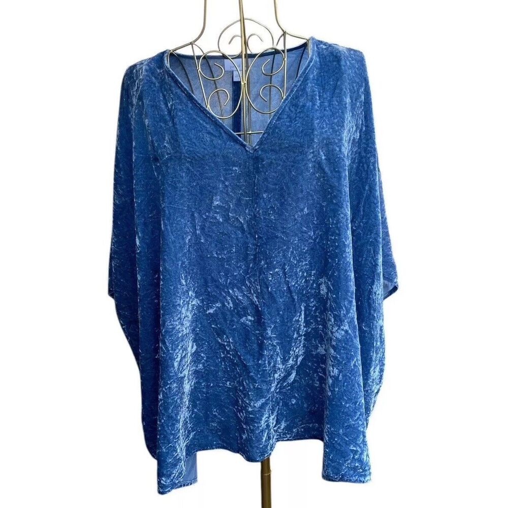 Pure Jill Oversized Sky Blue Crushed Velvet Boxy Lagenlook Top kimono Size L - Picture 2 of 14